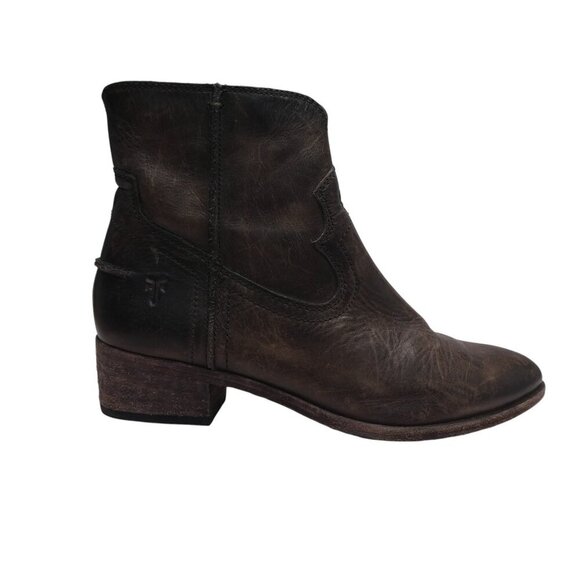 Frye Ray Seam Brown Distressed Leather Western Heeled Ankle Boots Womens 7.5 - Picture 2 of 12